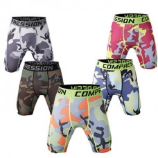 Pro Men Quick Drying Stretch Thin Dacron Camouflage Sports GYM Running Skinny Shorts