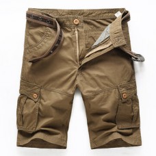 Outdoor Summer Mens Cotton Multi Pockets Solid Color Cargo Breathable Loose Casual Shorts