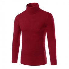 Men's Fall Winter Brief Style Solid Color Stand Collar Slim Fit Casual Knitted Sweater Cycling Sports Shirts