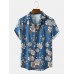 Mens Vintage Flower Print Revere Collar Short Sleeve Shirt