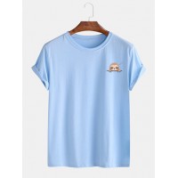 Mens Cartoon Sloth Solid Color Short Sleeve Casual T-Shirt