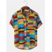 Mens Holiday Color Block Breathable Casual Shirts