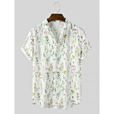 Mens Frower Print Revere Collar Short Sleeve Shirt