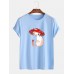 Mens Cartoon Mushroom Cat Print Round Neck Short Sleeve T-Shirts