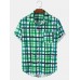 Mens Wave Srtipe Plaid Pocket Short Sleeve Shirt