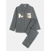 Mens Double Pockets Patchwork Lapel Loungewear Casual Loose Long Sleeve Home Pajamas Sets