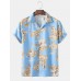 Mens Hawaii Style Landscape Print Revere Collar Short Sleeve Shirts