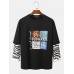 Mens Graphic Print Zebra Patchwork Faux Twinset Long Sleeve T-Shirt