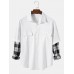 Mens Solid Color Patchwork Plaid Faux Twinset Long Sleeve Shirts With Pocket