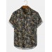 Mens Vintage Leaves Print Short Sleeve Casual Holiday Shirt