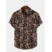 Mens Allover Vintage Floral Print Lapel Short Sleeve Holiday Shirt