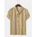 Mens Striped Print Revere Collar Short Sleeve Casual Shirt