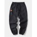 Mens Seam Detail Applique Elastic Ankle Loose Drawstring Pants