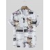 Mens Vintage Figure Letter Print Lapel Short Sleeve Shirts