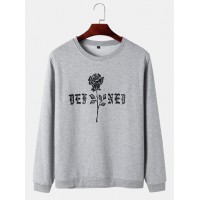 Mens Rose Monogram Print Round Neck Cotton Pullover Sweatshirts