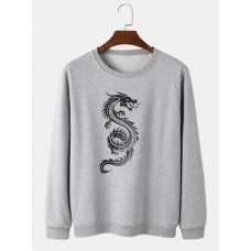 Mens Oriental Dragon Print Round Neck Pullover Cotton Street Sweatshirts