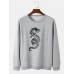 Mens Oriental Dragon Print Round Neck Pullover Cotton Street Sweatshirts