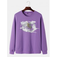 Mens Dragon & Cloud Print Round Neck Cotton National Style Sweatshirts