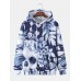 Mens All Over Plant Leaf Print Drawstring Hoodies With Kangaroo Pocket