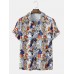 Mens Allover Funny Cartoon Print Revere Collar Short Sleeve Shirts