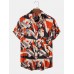 Mens Colorful Print Chest Pocket Short Sleeve Casual Shirts