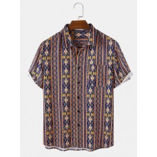 Mens Tribal Geometry Print Short Sleeve Casual Shirts