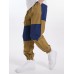 Mens Contrast Color Patchwork Drawstring Waist Jogger Pants