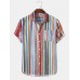 Mens Colorful Striped Button Up Holiday Short Sleeve Shirts