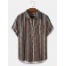 Mens Striped Print Short Sleeve Holiday Shirts