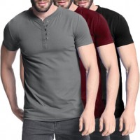 Men T-shirts V Neck Casual Short Sleeve Slim Fitted Blouse Short Sleeve with Buttons Outdoor Hiking